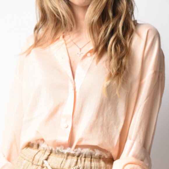 FORTE FORTE Cotton Silk Voile Shirt in Light Peach - Picture 3 of 4